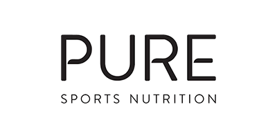 The logo for pure sports nutrition is black and white.