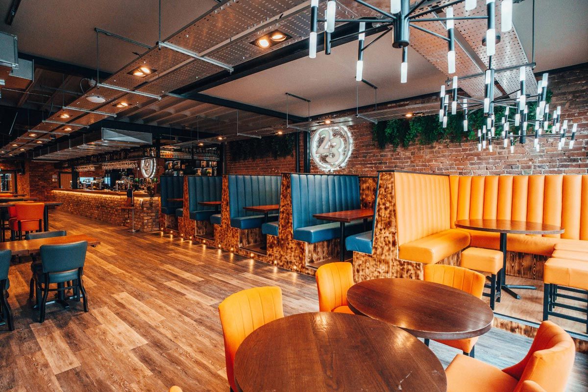 Banquette seating in a restaurant