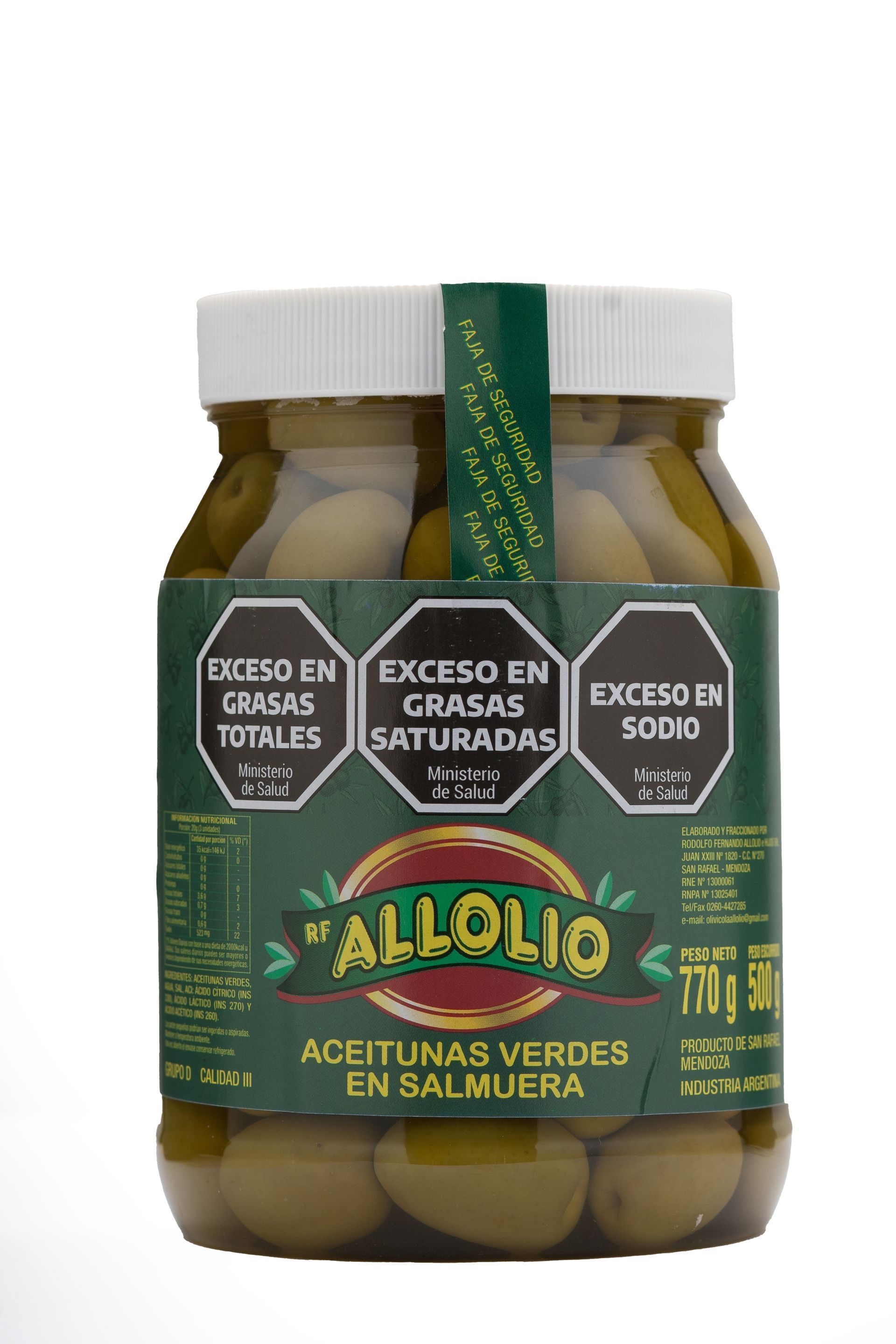 Tarro de aceitunas verdes en salmuera 