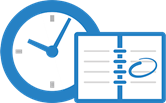 Blue clock beside an open planner