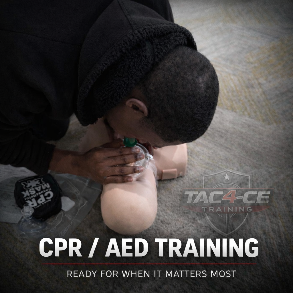 CPR and AED training with student performing rescue breathing during TAC-4CE Training in South Florida
