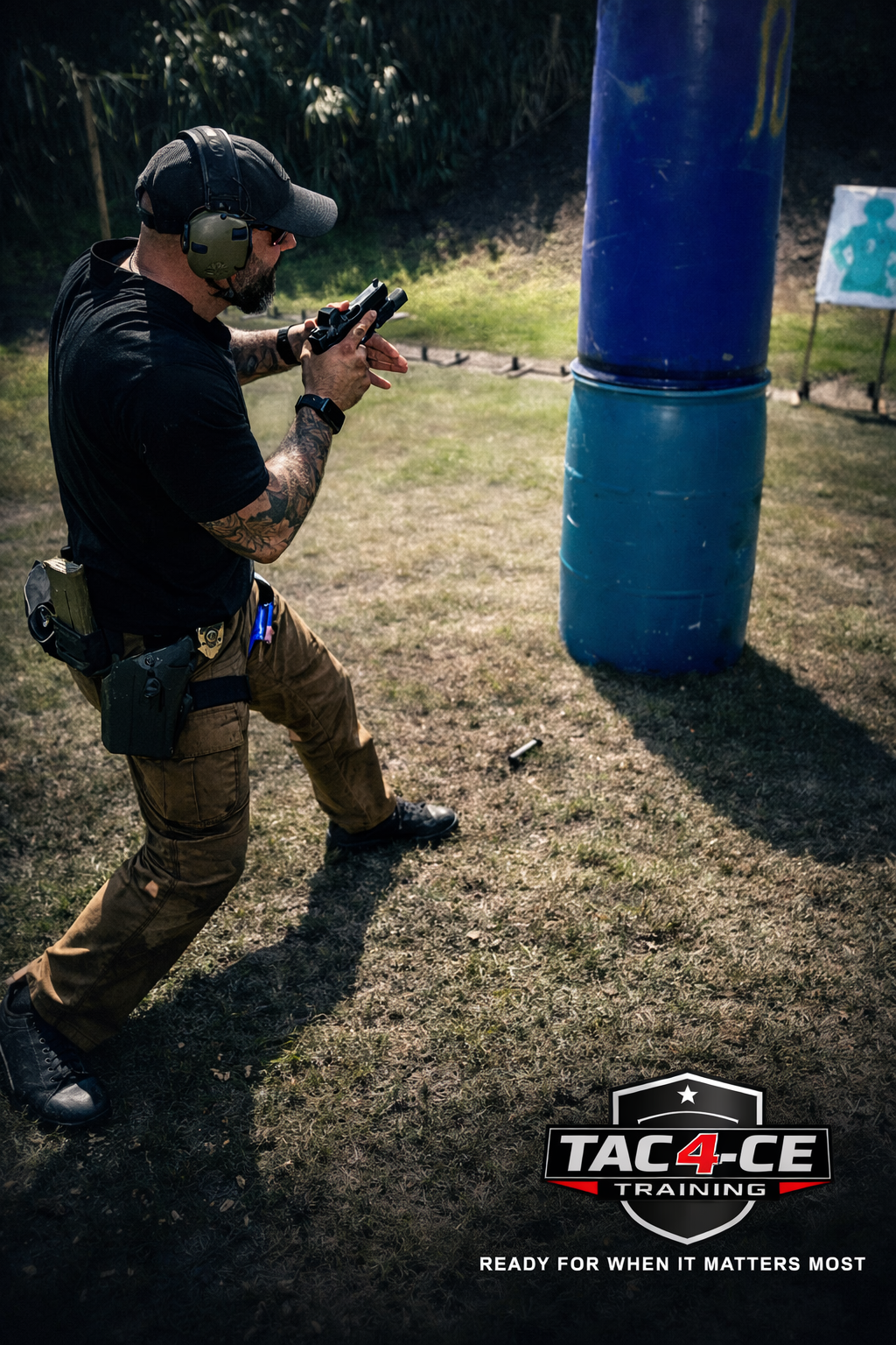 Student performing tactical reload and movement drill during TAC-4CE firearms training in South Florida
