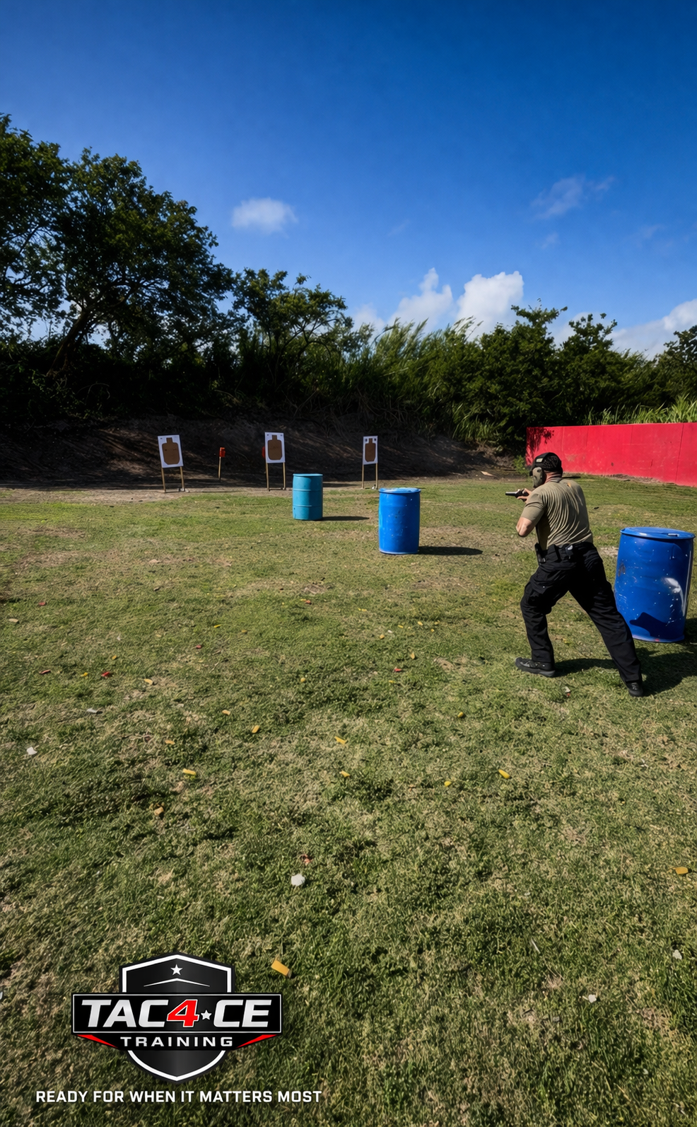 Student performing tactical shooting scenario using barricades during TAC-4CE Training in South Florida