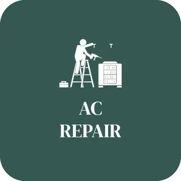 A man is sitting on a ladder fixing an air conditioner.