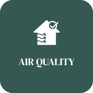 An icon of a house with an arrow pointing up and the words air quality below it.