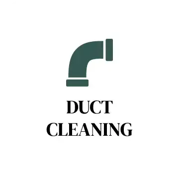 A logo for duct cleaning with a pipe on a white background.