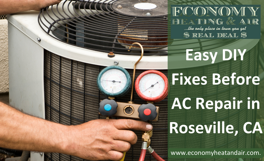 A man is fixing an air conditioner in roseville ca
