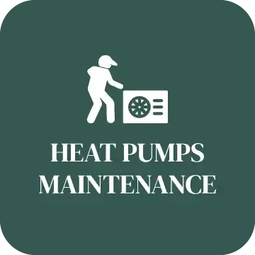 A logo for heat pumps maintenance with a man pushing a box.