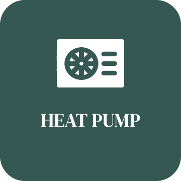 An icon of a heat pump on a green background.
