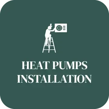 A man is standing on a ladder installing a heat pump.
