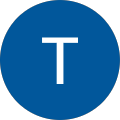 A blue circle with a white letter t inside of it.