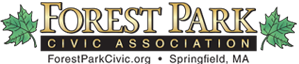 Forest Park Civic Association logo with green oak leaves and serif text on a white background
