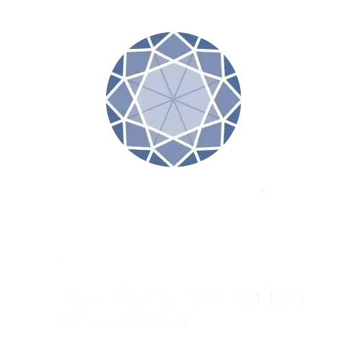 A blue, multifaceted gemstone illustration centered above the faint, white text