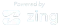 A white logo that says `` powered by zing '' on a white background.