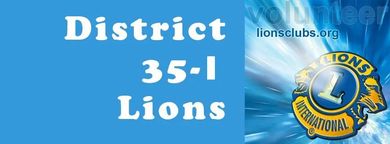 A blue sign that says district 35-1 lions