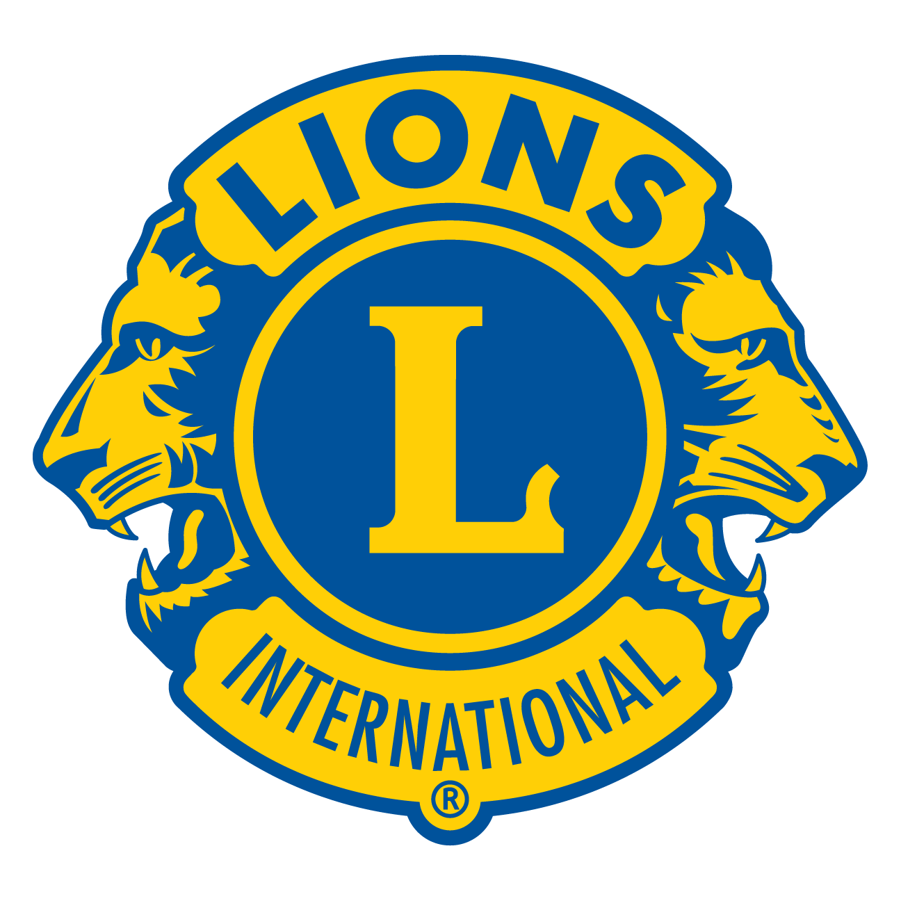 A blue and yellow logo for lions international