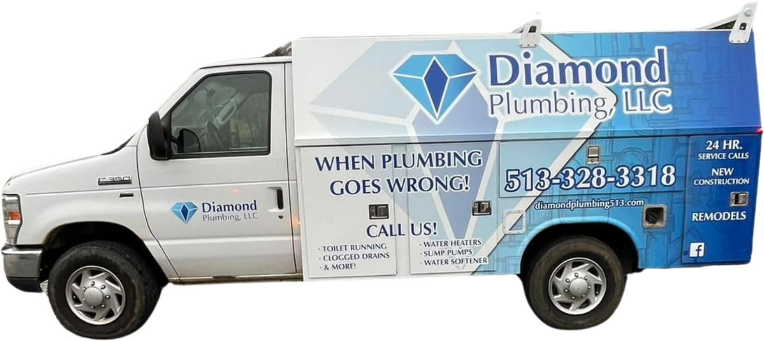 A diamond plumbing llc van is sitting on a white background.
