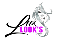 a logo for lux look 's salon with a woman 's face and long hair .