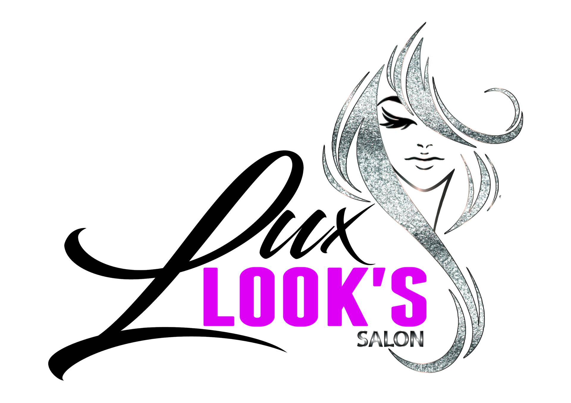 a logo for lux look 's salon with a woman 's face and long hair .