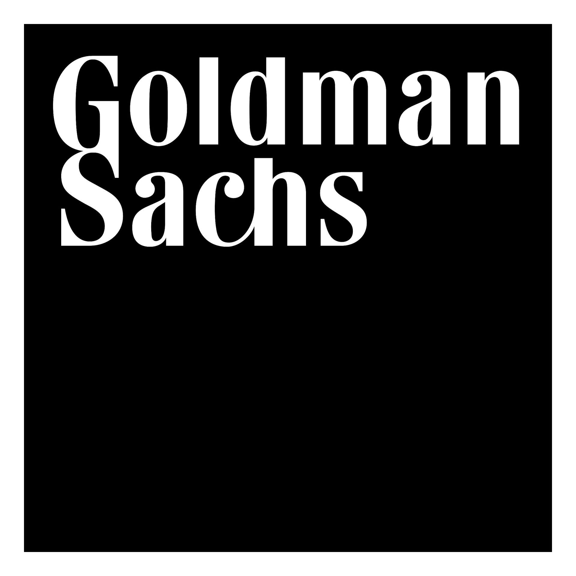 Goldman Sachs logo in white serif text on a black background