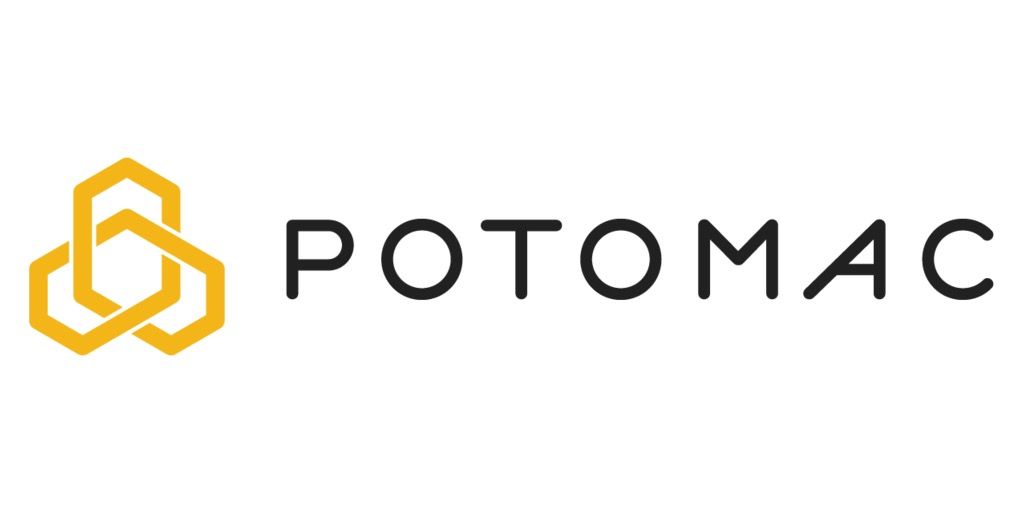 Potomac logo with yellow geometric icon and black text on white background