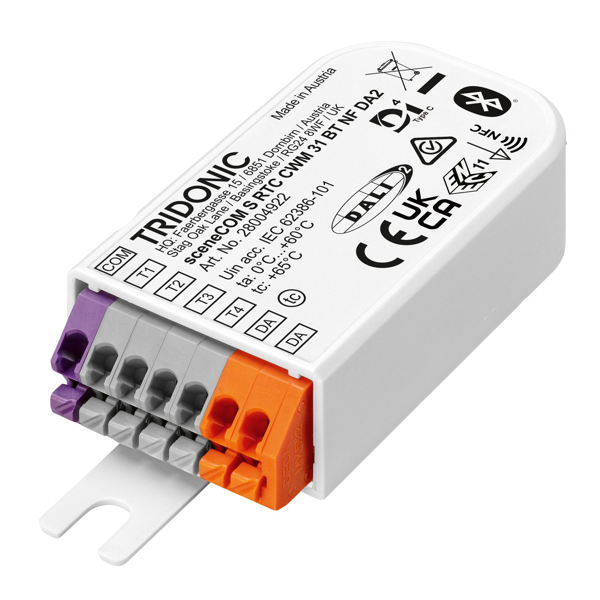 Trådlös sceneCOM RTC CWM 31 BT NF DA2-styrenhet för intelligent DALI-ljusstyrning och energioptimering.