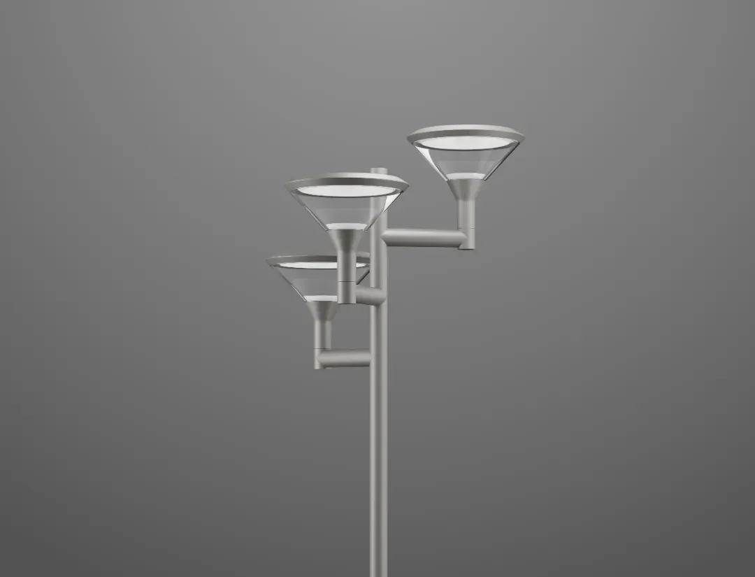 Modern pole-mounted park luminaires for efficient and aesthetic area lighting.