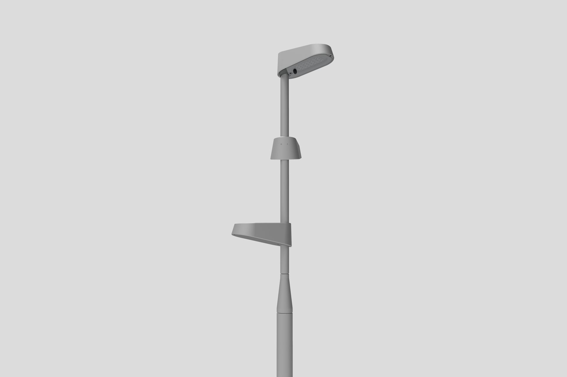 Modern pole-mounted LED street light for energy-efficient illumination of roads and urban areas.