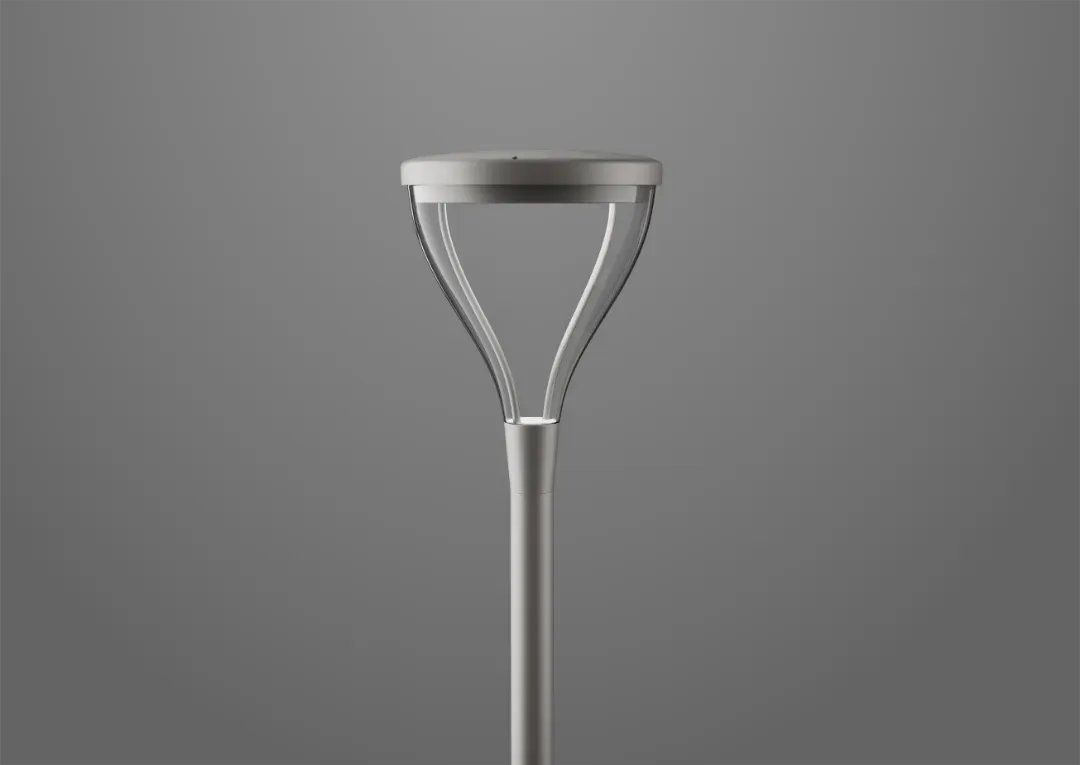 Modern park and street lamp with a circular design for illuminating paths, parks, and urban spaces.