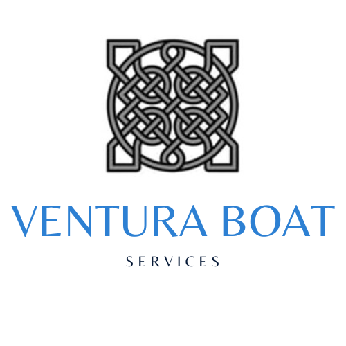 Logo for Ventura Boat Services: Celtic knot above text,