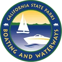 California State Parks logo: boats on water, mountains, bears, blue and green.
