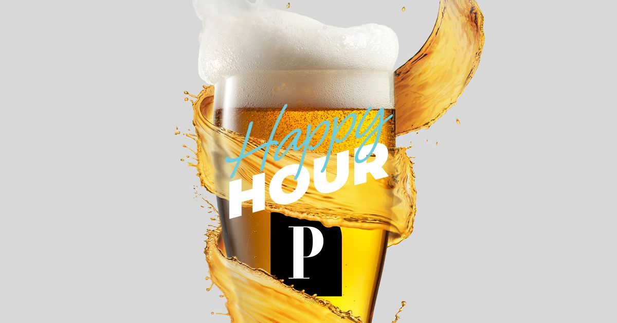 Happy Hour poster featuring a beer schooner splash graphic at an RSL club