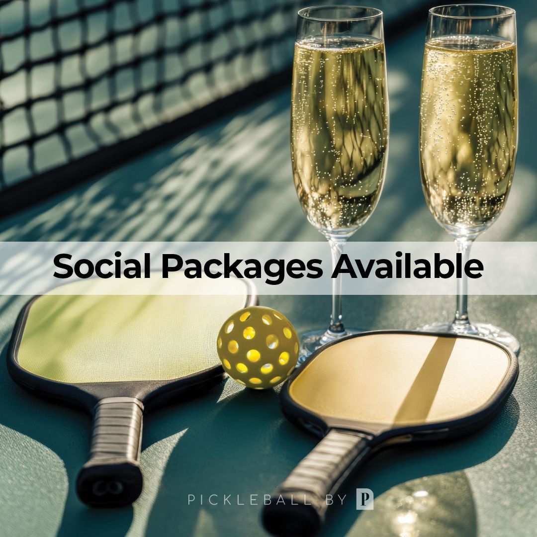 Two champagne glasses promoting Sip & Pickle social packages
