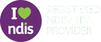 A purple circle with the words `` i love ndis '' on it.
