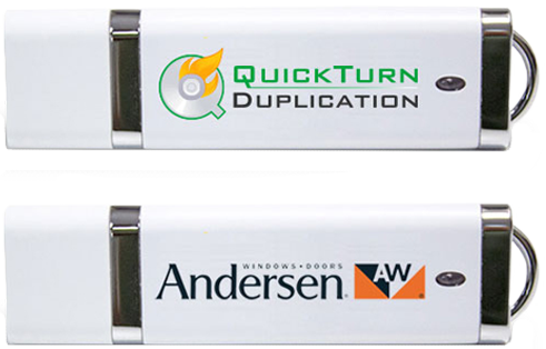 Two white USB drives; one with