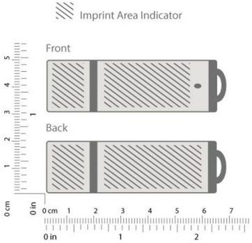 Diagram of a rectangular USB drive showing front and back views with imprint area indicated.