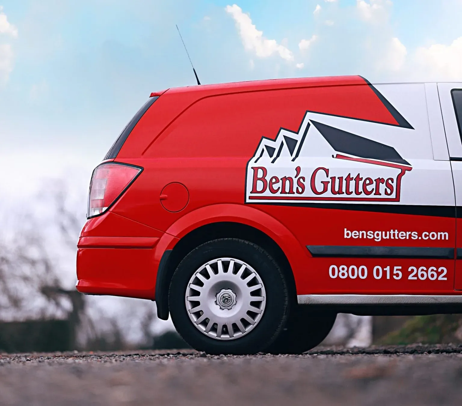 Red and white van with 