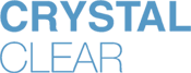 Blue and light blue &ldquo;CRYSTAL CLEAR&rdquo; logo on a white background