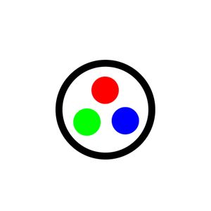 Three colored dots—red, green, and blue—inside a black circle on a white background
