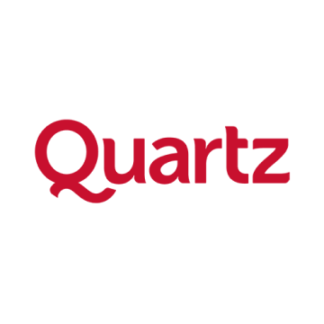 A red quartz logo on a white background