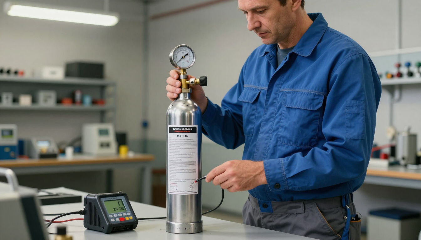 worker with cylinder of calibration gas