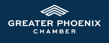Greater Phoenix Chamber logo in white on a dark blue background