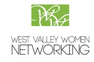 West Valley Women Networking logo with green abstract initials above black text