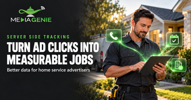 Home service contractor reviewing advertising leads and job revenue with Media Genie