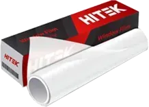 Roll of clear window film next to a HITEK box.