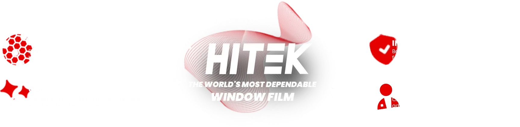 Logo for Hitek window film. Contains the word Hitek in white. Additional icons in red.