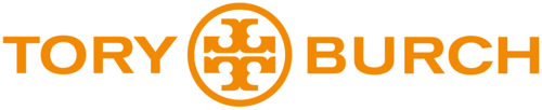Tory Burch logo in orange with circular emblem and wordmark on white background