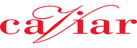 Red “caviar” logo with a stylized red swoosh through the text.