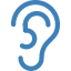 A blue ear icon on a white background.