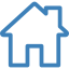 A blue line drawing of a house on a white background.